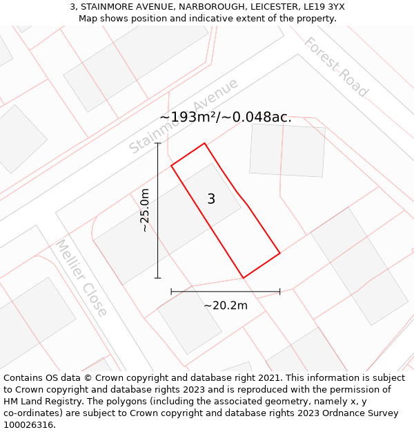 3, STAINMORE AVENUE, NARBOROUGH, LEICESTER, LE19 3YX: Plot and title map