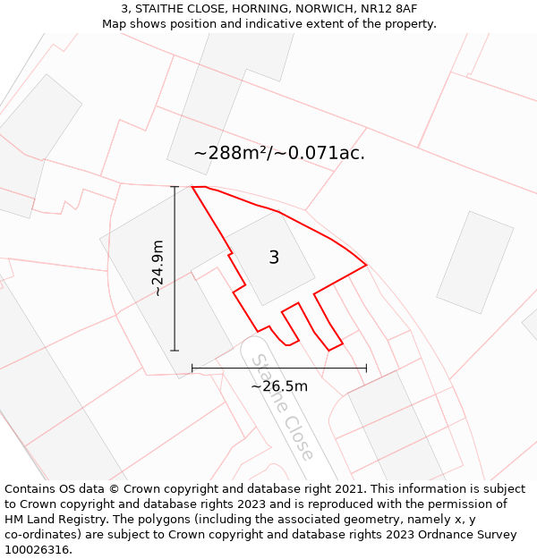 3, STAITHE CLOSE, HORNING, NORWICH, NR12 8AF: Plot and title map