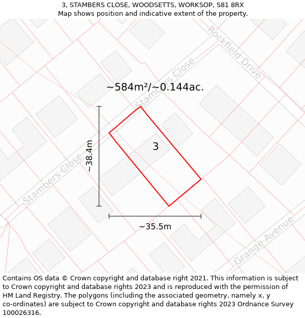 3, STAMBERS CLOSE, WOODSETTS, WORKSOP, S81 8RX: Plot and title map