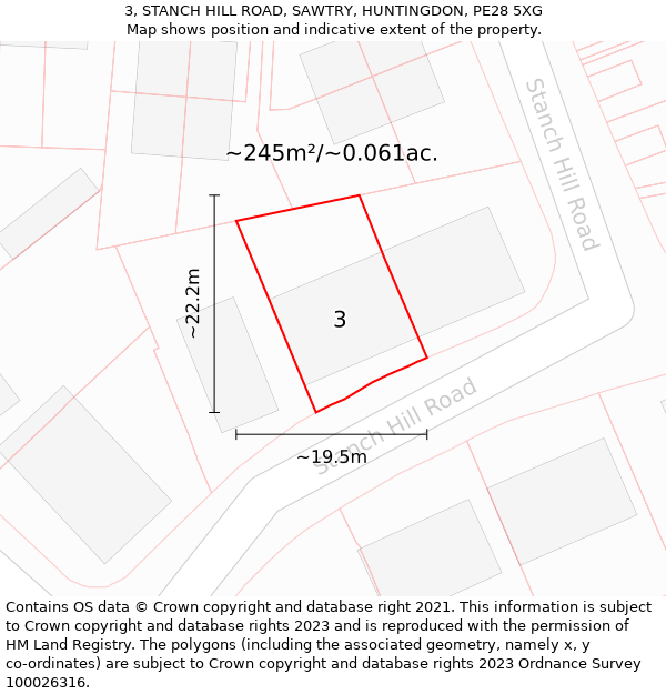 3, STANCH HILL ROAD, SAWTRY, HUNTINGDON, PE28 5XG: Plot and title map