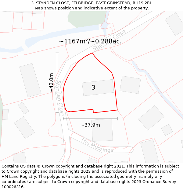 3, STANDEN CLOSE, FELBRIDGE, EAST GRINSTEAD, RH19 2RL: Plot and title map