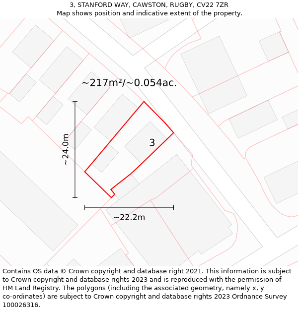 3, STANFORD WAY, CAWSTON, RUGBY, CV22 7ZR: Plot and title map