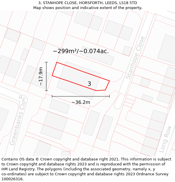 3, STANHOPE CLOSE, HORSFORTH, LEEDS, LS18 5TD: Plot and title map