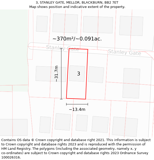 3, STANLEY GATE, MELLOR, BLACKBURN, BB2 7ET: Plot and title map