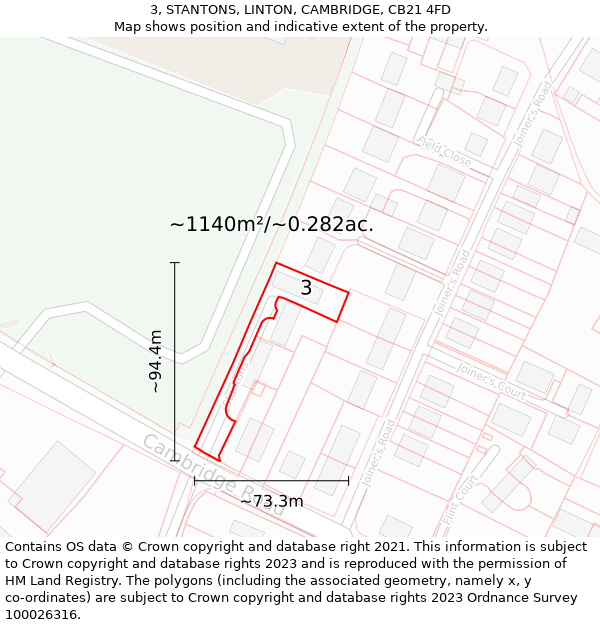 3, STANTONS, LINTON, CAMBRIDGE, CB21 4FD: Plot and title map