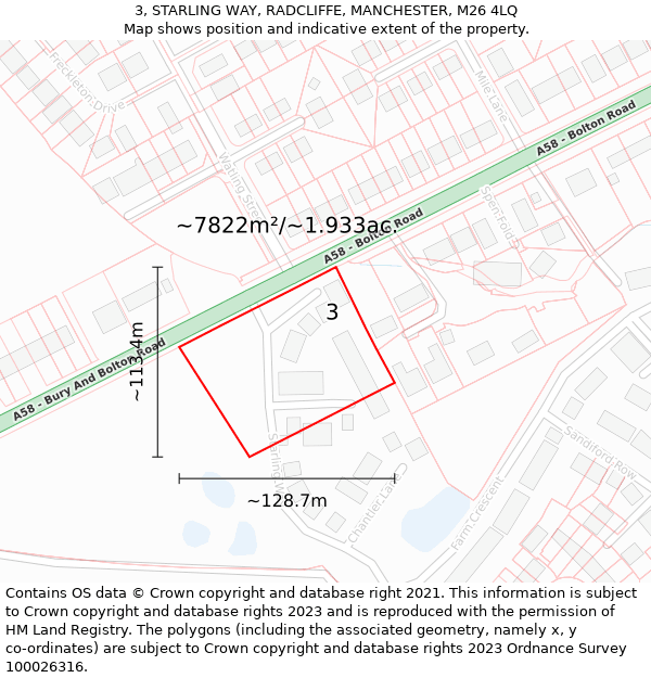 3, STARLING WAY, RADCLIFFE, MANCHESTER, M26 4LQ: Plot and title map