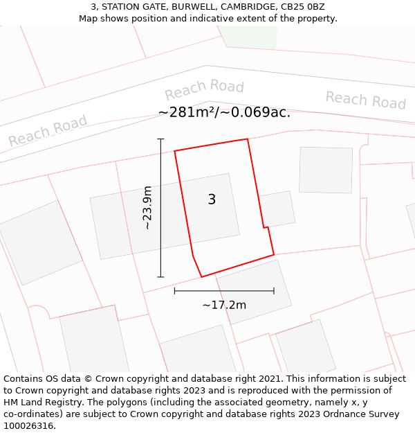 3, STATION GATE, BURWELL, CAMBRIDGE, CB25 0BZ: Plot and title map