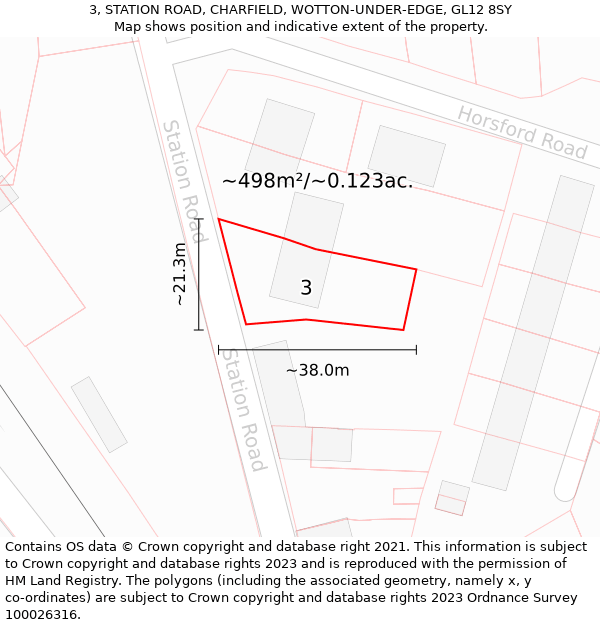 3, STATION ROAD, CHARFIELD, WOTTON-UNDER-EDGE, GL12 8SY: Plot and title map