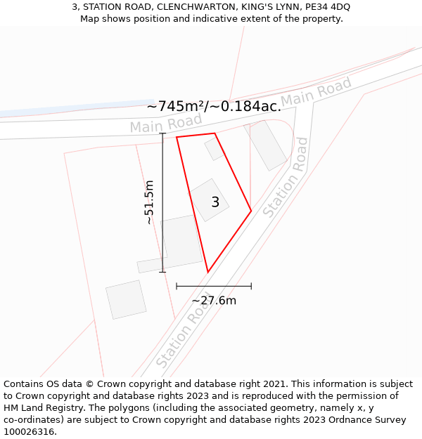 3, STATION ROAD, CLENCHWARTON, KING'S LYNN, PE34 4DQ: Plot and title map