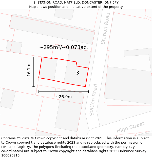 3, STATION ROAD, HATFIELD, DONCASTER, DN7 6PY: Plot and title map