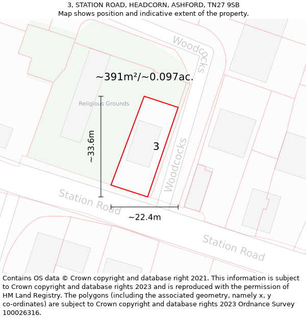 3, STATION ROAD, HEADCORN, ASHFORD, TN27 9SB: Plot and title map