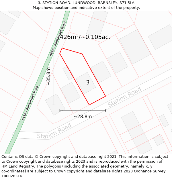 3, STATION ROAD, LUNDWOOD, BARNSLEY, S71 5LA: Plot and title map