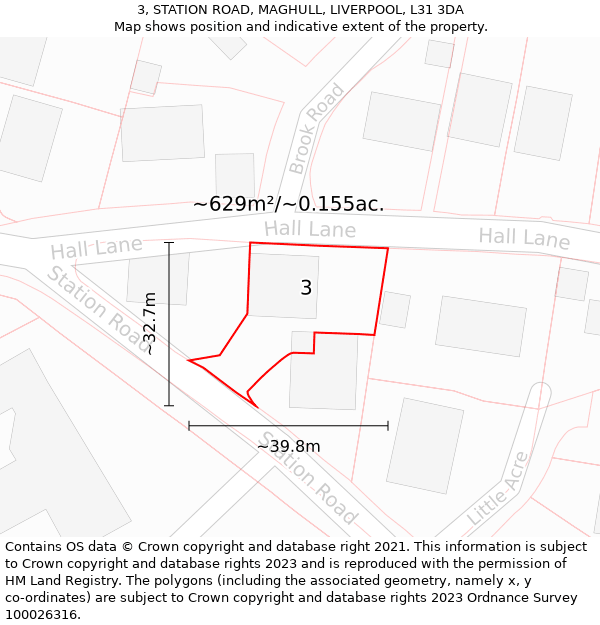 3, STATION ROAD, MAGHULL, LIVERPOOL, L31 3DA: Plot and title map