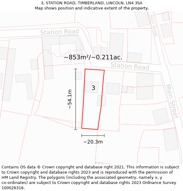 3, STATION ROAD, TIMBERLAND, LINCOLN, LN4 3SA: Plot and title map