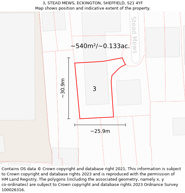 3, STEAD MEWS, ECKINGTON, SHEFFIELD, S21 4YF: Plot and title map