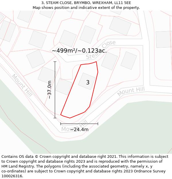 3, STEAM CLOSE, BRYMBO, WREXHAM, LL11 5EE: Plot and title map