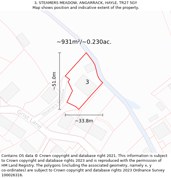 3, STEAMERS MEADOW, ANGARRACK, HAYLE, TR27 5GY: Plot and title map