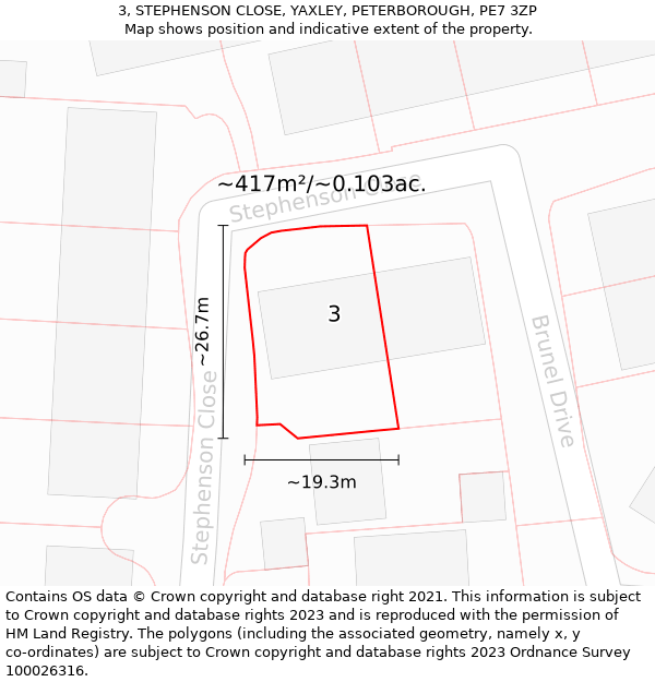 3, STEPHENSON CLOSE, YAXLEY, PETERBOROUGH, PE7 3ZP: Plot and title map