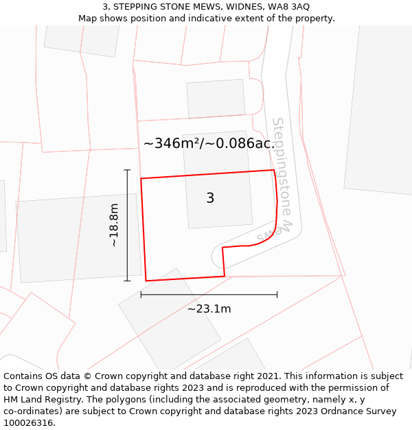 3, STEPPING STONE MEWS, WIDNES, WA8 3AQ: Plot and title map