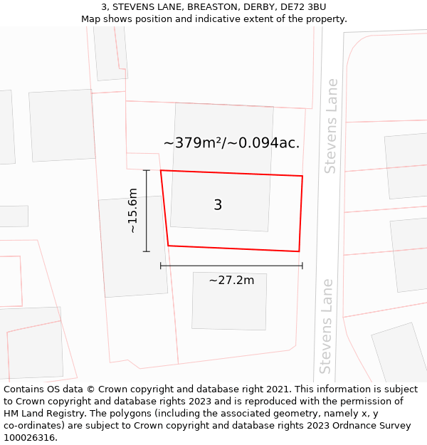 3, STEVENS LANE, BREASTON, DERBY, DE72 3BU: Plot and title map