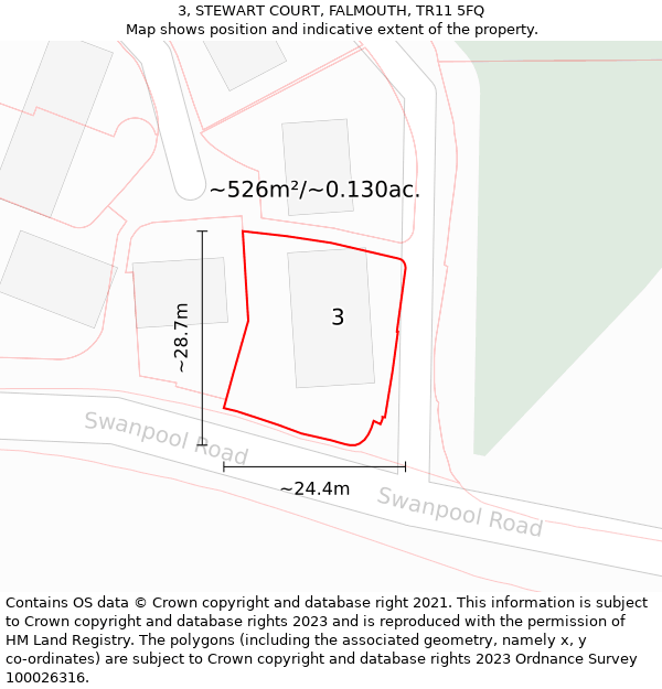 3, STEWART COURT, FALMOUTH, TR11 5FQ: Plot and title map