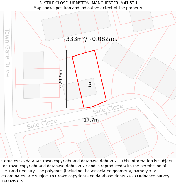 3, STILE CLOSE, URMSTON, MANCHESTER, M41 5TU: Plot and title map