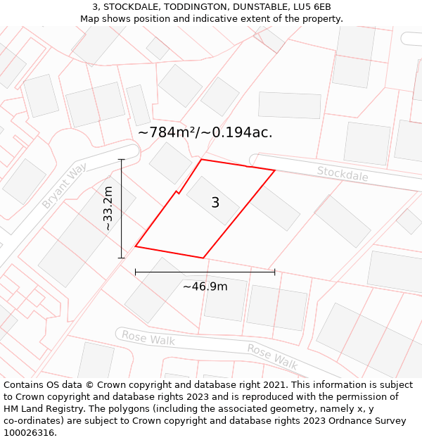 3, STOCKDALE, TODDINGTON, DUNSTABLE, LU5 6EB: Plot and title map