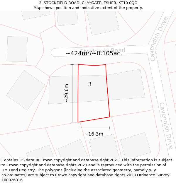 3, STOCKFIELD ROAD, CLAYGATE, ESHER, KT10 0QG: Plot and title map