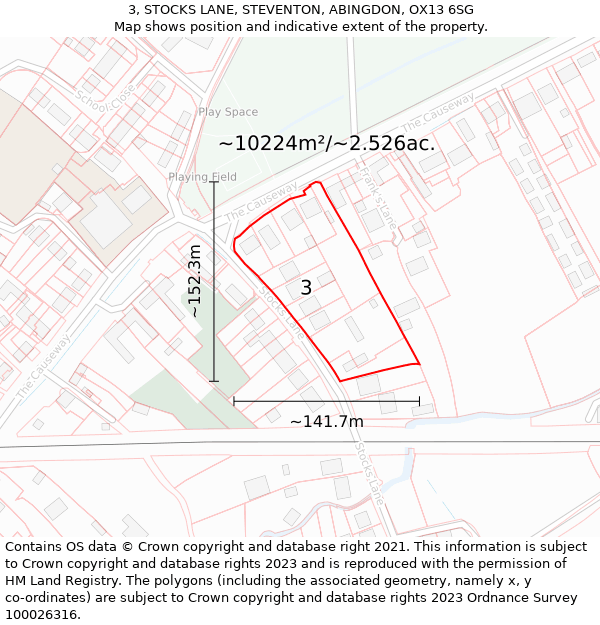 3, STOCKS LANE, STEVENTON, ABINGDON, OX13 6SG: Plot and title map