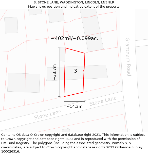 3, STONE LANE, WADDINGTON, LINCOLN, LN5 9LR: Plot and title map