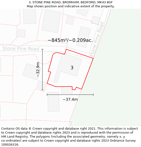 3, STONE PINE ROAD, BROMHAM, BEDFORD, MK43 8GF: Plot and title map