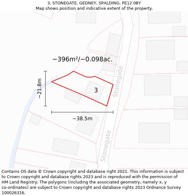 3, STONEGATE, GEDNEY, SPALDING, PE12 0BY: Plot and title map