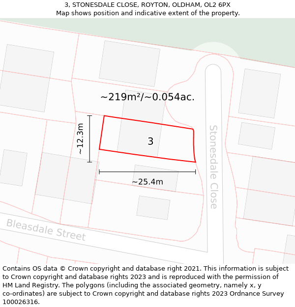 3, STONESDALE CLOSE, ROYTON, OLDHAM, OL2 6PX: Plot and title map