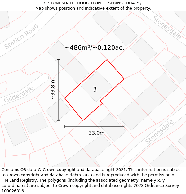 3, STONESDALE, HOUGHTON LE SPRING, DH4 7QF: Plot and title map