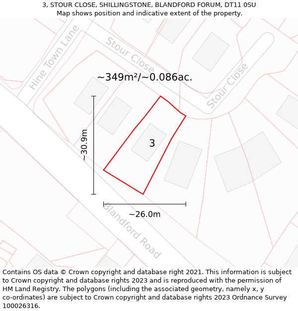 3, STOUR CLOSE, SHILLINGSTONE, BLANDFORD FORUM, DT11 0SU: Plot and title map