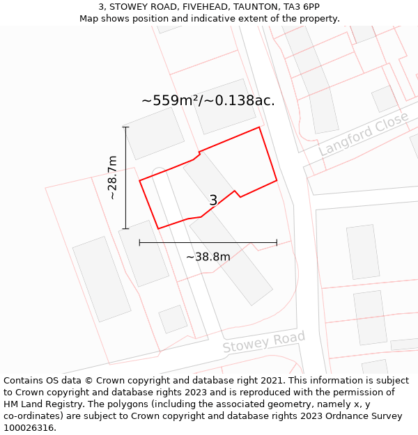 3, STOWEY ROAD, FIVEHEAD, TAUNTON, TA3 6PP: Plot and title map