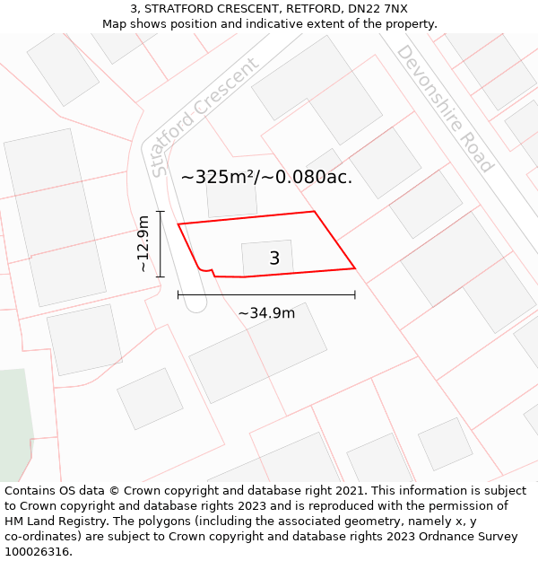 3, STRATFORD CRESCENT, RETFORD, DN22 7NX: Plot and title map