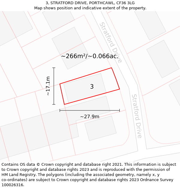 3, STRATFORD DRIVE, PORTHCAWL, CF36 3LG: Plot and title map