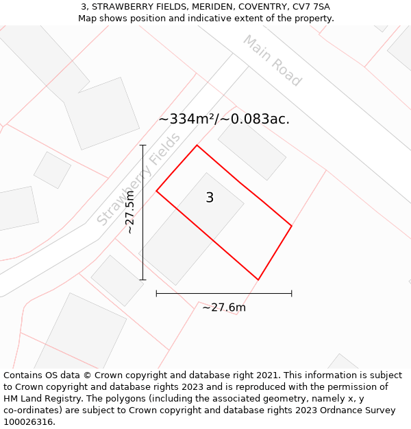 3, STRAWBERRY FIELDS, MERIDEN, COVENTRY, CV7 7SA: Plot and title map