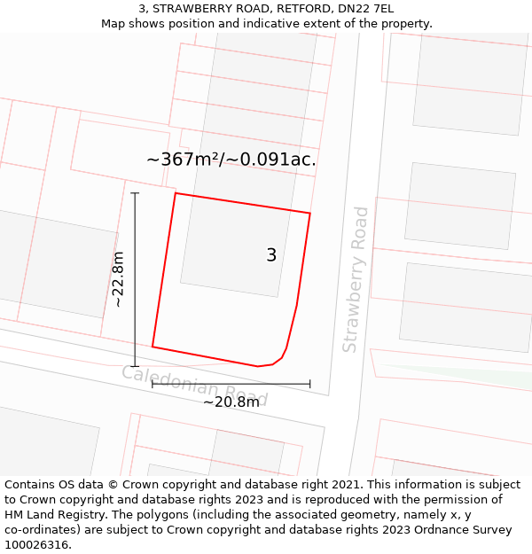 3, STRAWBERRY ROAD, RETFORD, DN22 7EL: Plot and title map