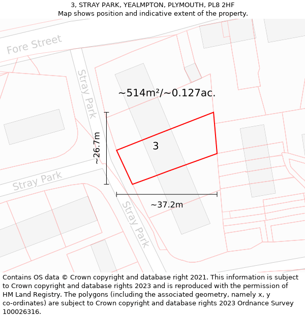 3, STRAY PARK, YEALMPTON, PLYMOUTH, PL8 2HF: Plot and title map