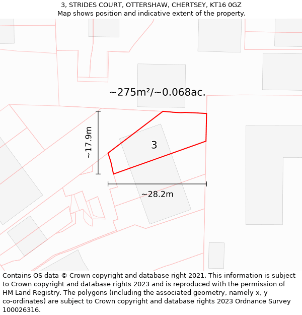 3, STRIDES COURT, OTTERSHAW, CHERTSEY, KT16 0GZ: Plot and title map