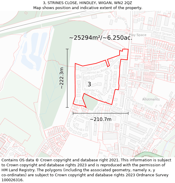 3, STRINES CLOSE, HINDLEY, WIGAN, WN2 2QZ: Plot and title map