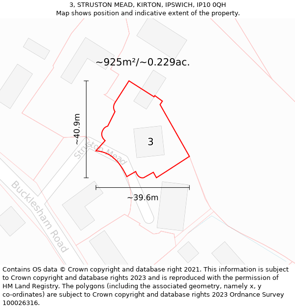 3, STRUSTON MEAD, KIRTON, IPSWICH, IP10 0QH: Plot and title map