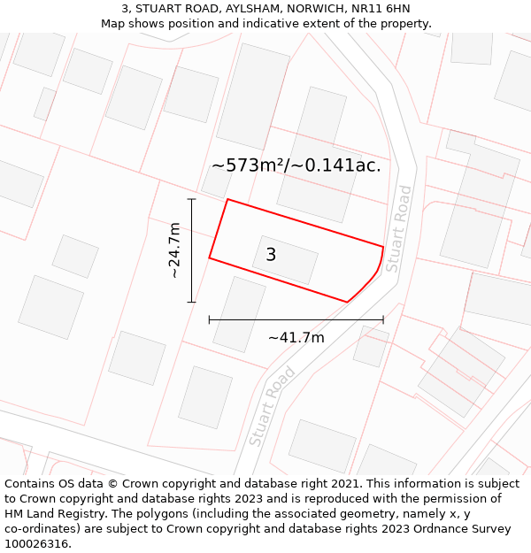 3, STUART ROAD, AYLSHAM, NORWICH, NR11 6HN: Plot and title map