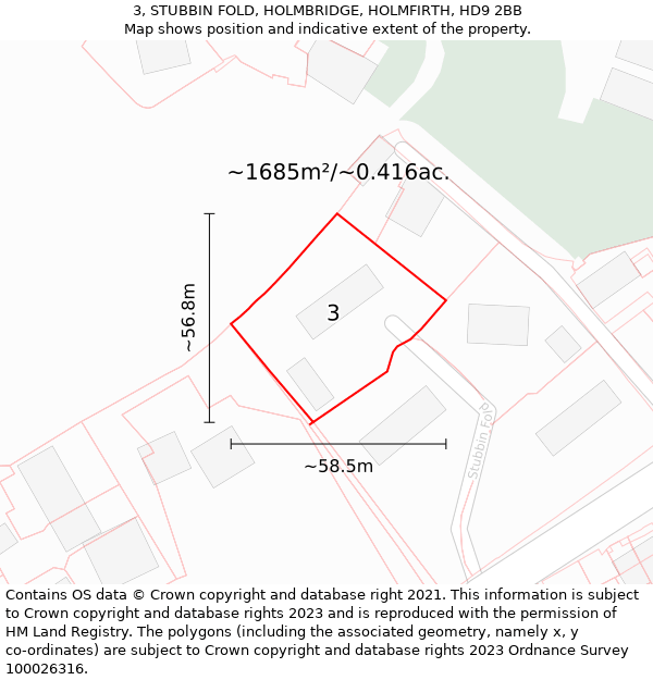3, STUBBIN FOLD, HOLMBRIDGE, HOLMFIRTH, HD9 2BB: Plot and title map