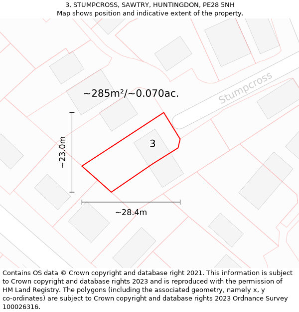 3, STUMPCROSS, SAWTRY, HUNTINGDON, PE28 5NH: Plot and title map