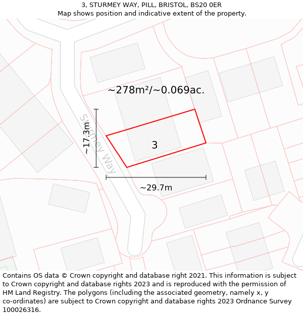 3, STURMEY WAY, PILL, BRISTOL, BS20 0ER: Plot and title map