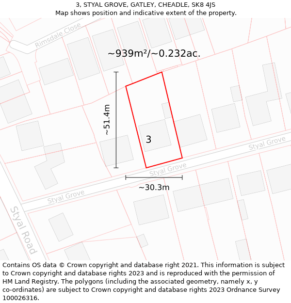 3, STYAL GROVE, GATLEY, CHEADLE, SK8 4JS: Plot and title map