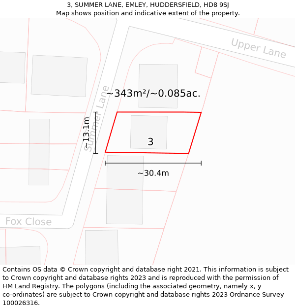 3, SUMMER LANE, EMLEY, HUDDERSFIELD, HD8 9SJ: Plot and title map